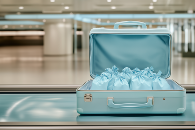 Open Light Blue Suitcase