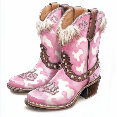 Pink Cow Print Cowgirl Boots