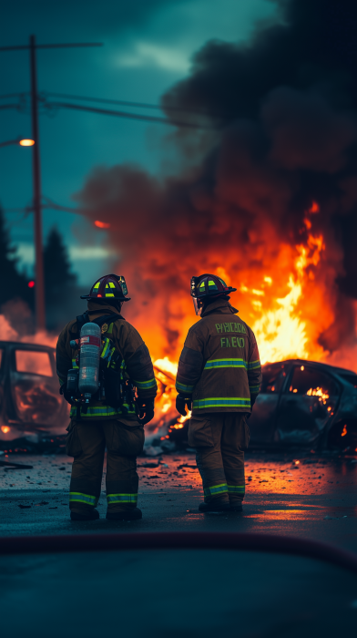 Firefighter and Paramedic at Accident Scene