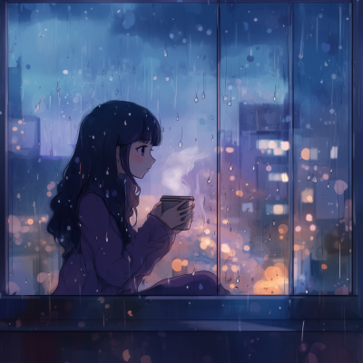 Melancholic Girl in the Rain