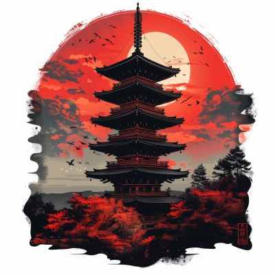 Japanese Pagoda Vector Sticker