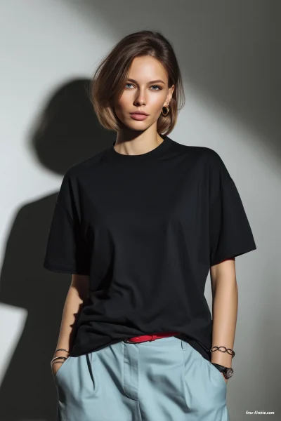 Slavic Female Model in Oversized Tee