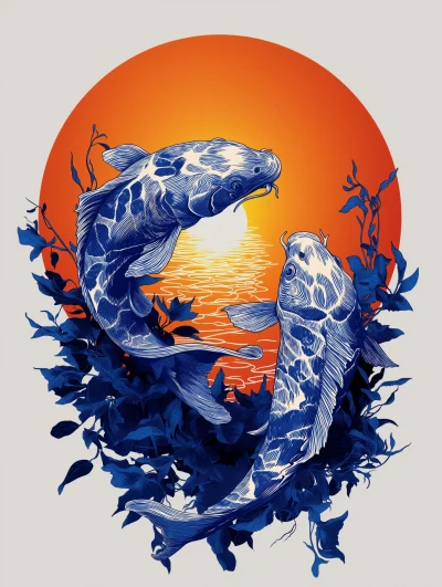 Koi Carp Woodblock Print