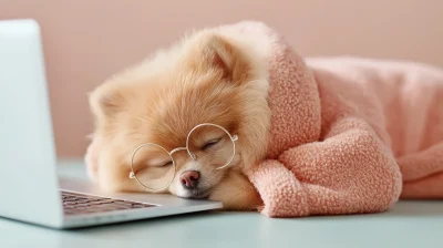 Exhausted Pomeranian in Robe
