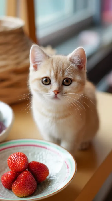 Baby Kitten with Strawberries