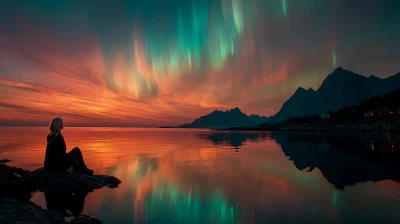 Beautiful Woman and Northern Lights
