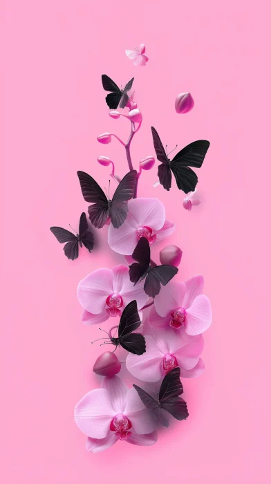 Black Butterflies and Wild Orchids Wallpaper