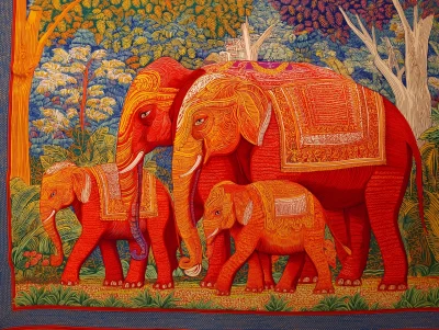 Hindu Elephant Family Tapestry