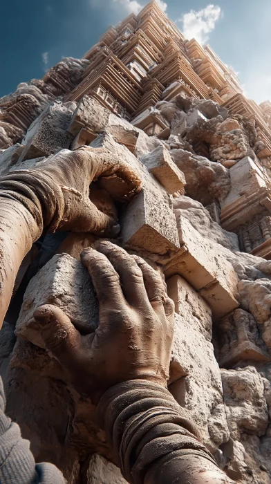 Worker Stacking Clay Bricks