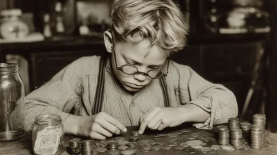 Young Warren Buffet Counting Pennies