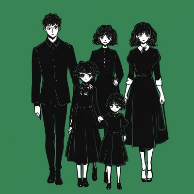 Anime Family in Funeral Attire