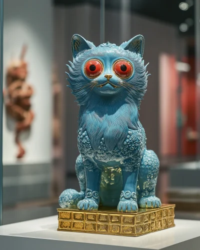 Ancient Blue Cat Sculpture
