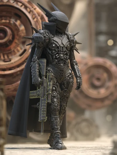 Futuristic Knight in Biomechanical Armor