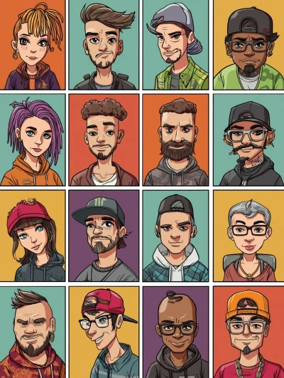 Colorful Cartoon Character Grid