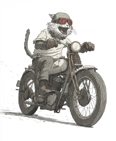 Cat on Vintage Motorcycle