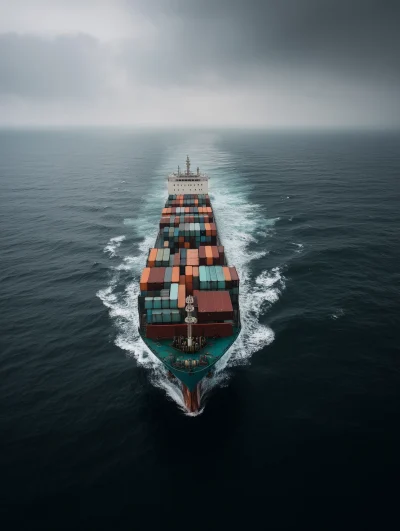 Container Cargo Vessel at Sea