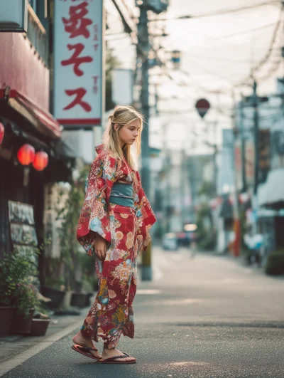 Blonde Girl in Kimono