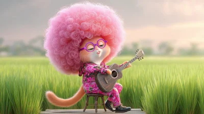 Chubby Cat in Afro Wig