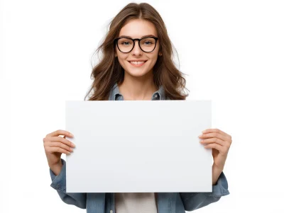 Young female student with sign