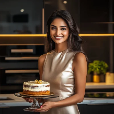 Elegant Indian Woman Serving Cake