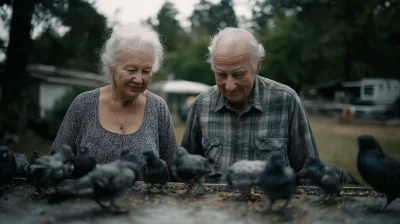 Elderly Couple Feeding Birds