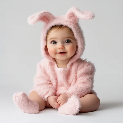 Cute Baby Girl in Bunny Outfit