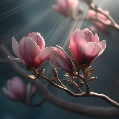 Sunlit Pink Magnolia Buds