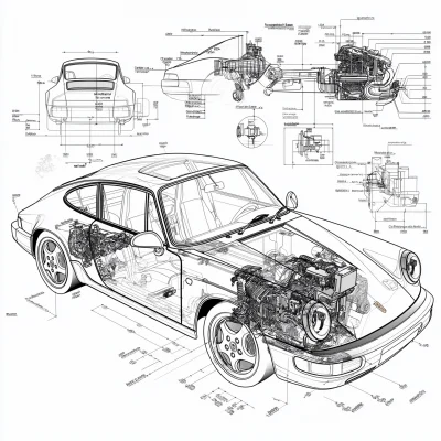 Isometric Blueprint of Porsche 911 Type 964