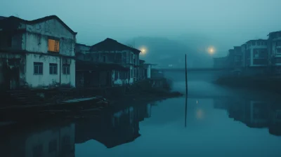 Misty Night Over Jialing River