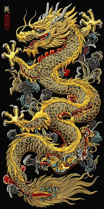 Majestic Chinese Dragon Embroidery