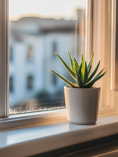 Aloe Vera Plant on Windowsill