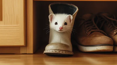 Curious Stoat in Rain Boot