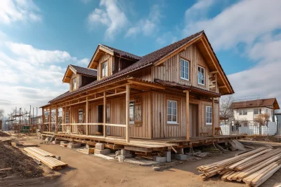 Wooden House Under Construction