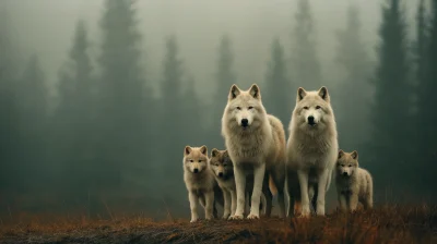 Family of Wolves in the Forest