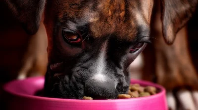 Happy Boxer Dog Eating