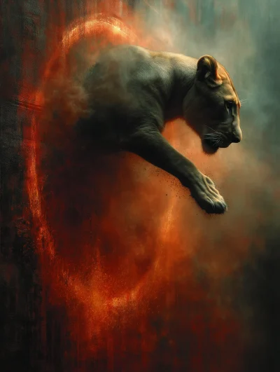 Lion Jumping Through Fire