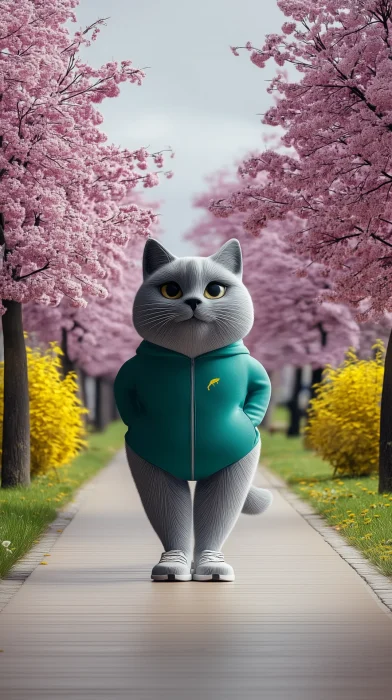 Cat in Cherry Blossoms