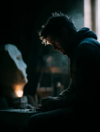 Focused Artisan in Workshop