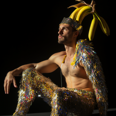 Muscular Man in Sparkly Banana Costume