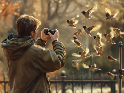 Man Photographing Sparrows