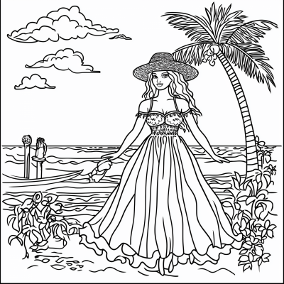 Barbie Beach Vacation Coloring Page