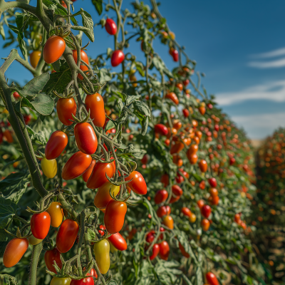 Ripe Roma Tomatoes on Vines