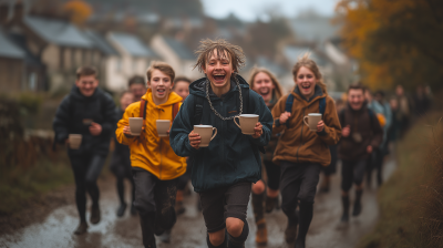 Laughing Teenagers with Tea Cups