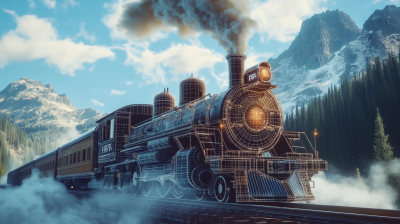 Vintage Steam Train in Mountains