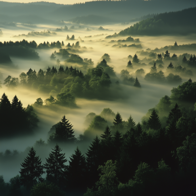 Misty Dawn in the Black Forest