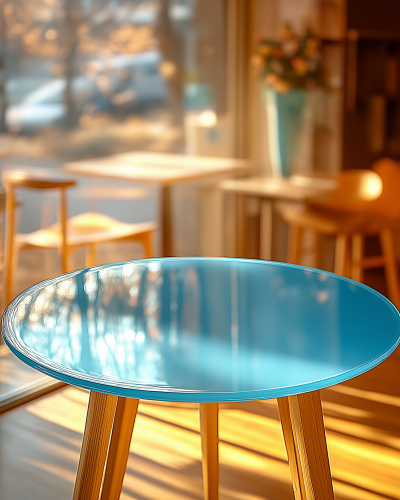 Elegant Glass Round Table in Café