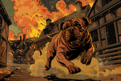 Scared Mastiff in Flames
