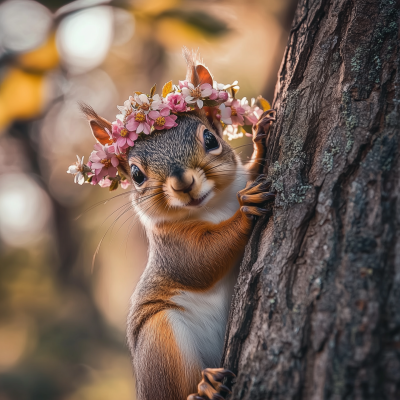 Adorable Squirrel with Flower Crown