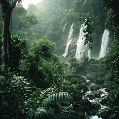 Dense Rainforest with Waterfalls