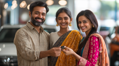 Joyful Family in Car Showroom